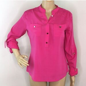 Cache Silk Blouse Pink with gold tone buttons
